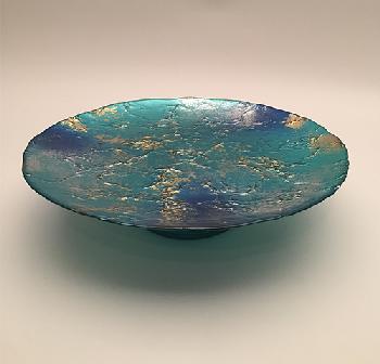 Blue footed plate - Plat rond 32cm sur pied